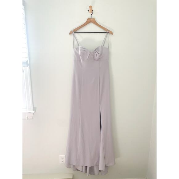 NWT Amsale Angie Bridesmaid Dress Size 10 Gray Dove Crepe Maxi Formal Wedding - Picture 1 of 10